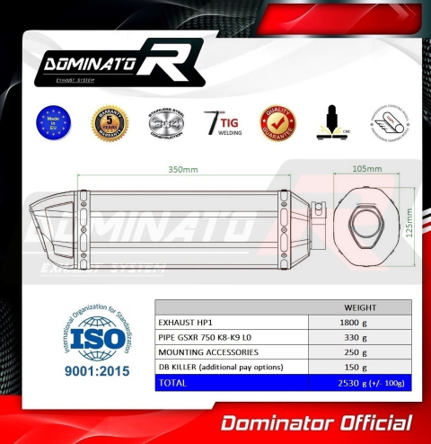 Прямоток DOMINATOR SUZUKI GSXR 750 K8-K9 L0 HP1 2008 - 2010 