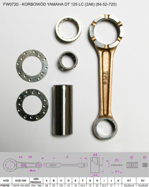 Шатун YAMAHA DT 125 (DT125) LC (2A6) (84-52-720) FLYWAY FW0720