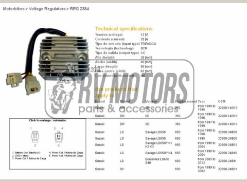 Регулятор напряжения SUZUKI DR350 SE 95-99, LS650 96-11, SV650 98-01  DZE ELEKTRYKA 2384-01