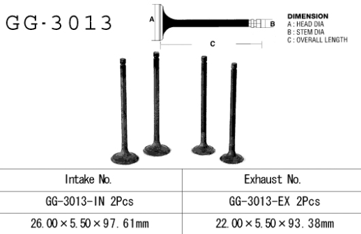 Впускний клапан SUZUKI GZ 250 99-10, GN 250, DR 250, LT 300 E 87-89 VESRAH GG-3013-IN