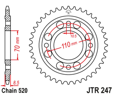 Приводная звезда HONDA CB/CBX 250 '78-84', CB 400 N/T '81-83' JT JTR247.36