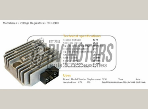 Регулятор напруги YAMAHA FZ6 04-09, FZ6R 10-12, TDM850 93-01, R6 04-09 DZE ELEKTRYKA 2405-01