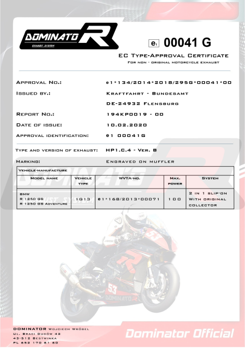 Прямоток DOMINATOR BMW R1250GS ADVENTURE HP1 2018 - 2020