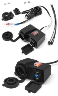 Комплект USB зарядное на 2 порта + прикуриватель + вольтметр BIKETEC MUS06