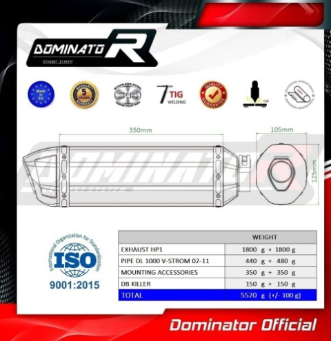 Прямоток SUZUKI DL 1000 V Strom 2002 - 2011 DOMINATOR HP1 черный